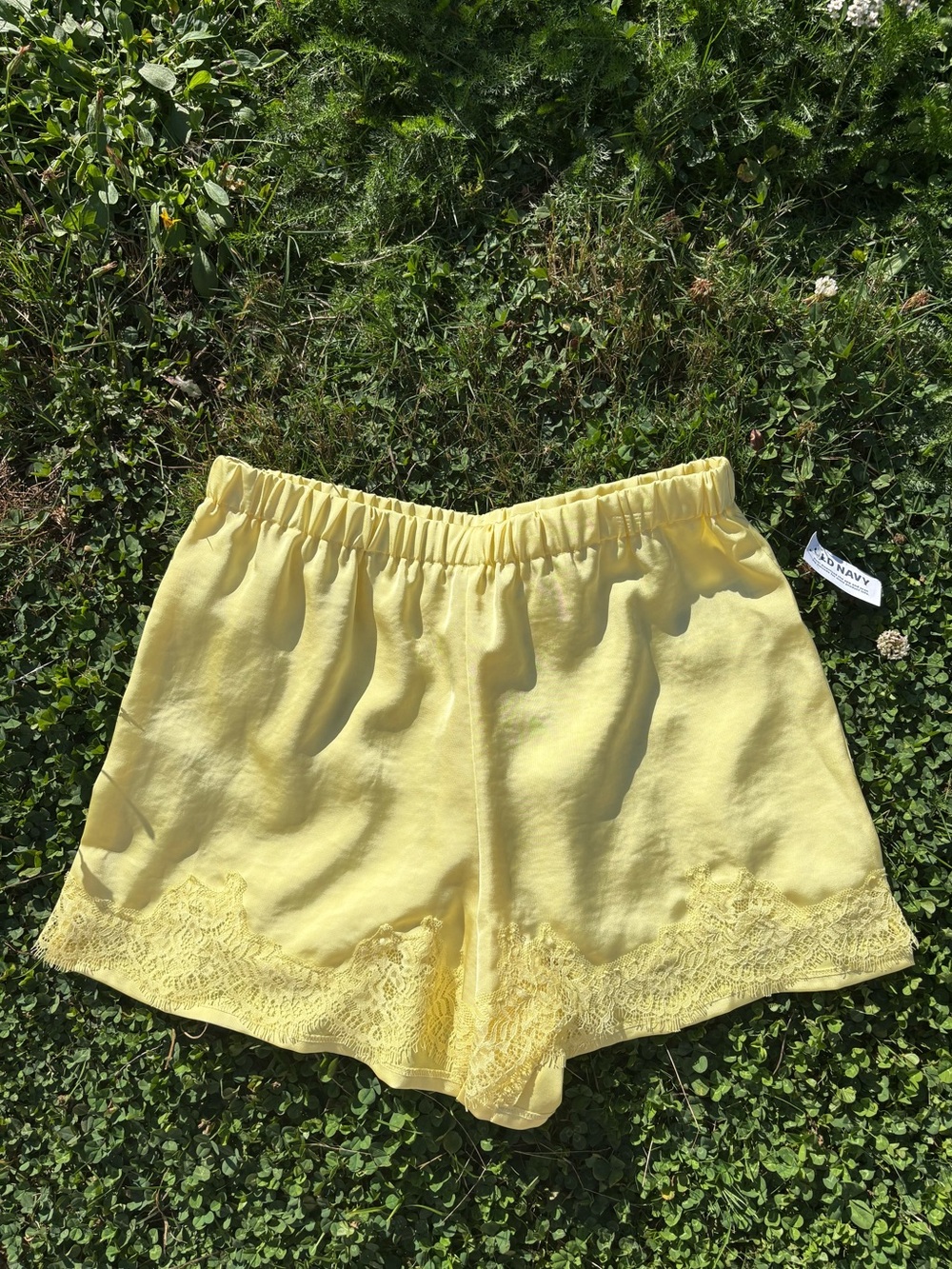 Sunbeam Yellow Lace Trim High Waist Shorts Old Navy